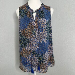 Daniel Rainn Lucy Floral Mockneck‎ Tasseled Tank Top blue floral